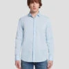 7 For All Mankind Long Sleeve Poplin Shirt In Light Blue -Sleek Fit Style 7MSFMH29 LBL 1