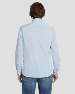 7 For All Mankind Long Sleeve Poplin Shirt In Light Blue -Sleek Fit Style 7MSFMH29 LBL 4