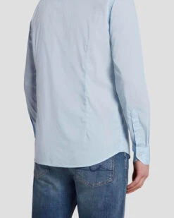 7 For All Mankind Long Sleeve Poplin Shirt In Light Blue -Sleek Fit Style 7MSFMH29 LBL 5