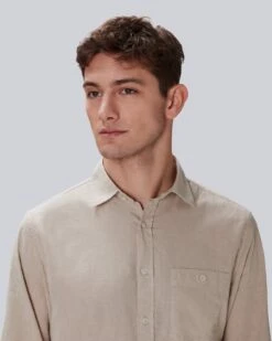 7 For All Mankind One Pocket Button Up Shirt In Sesame -Sleek Fit Style 7MSFMH31 SSM 3