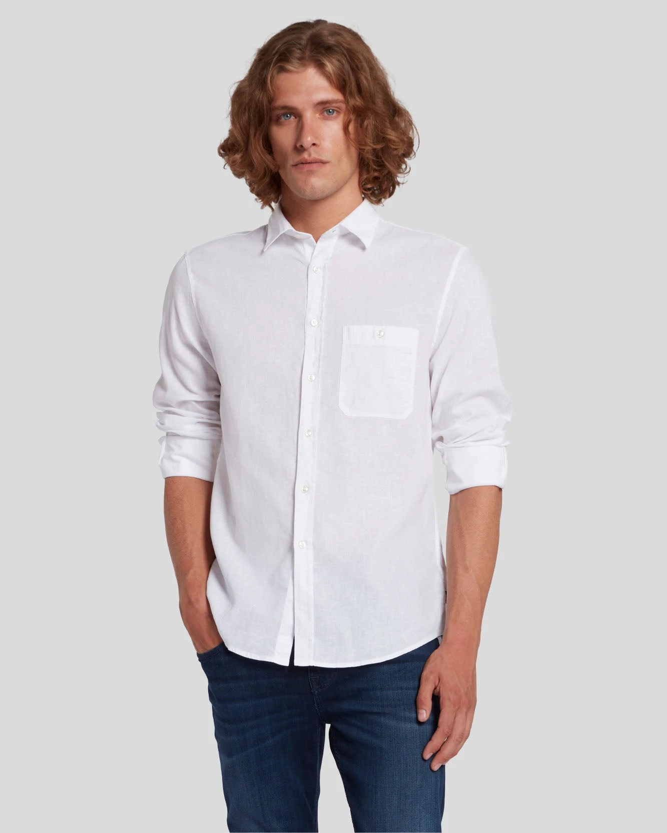 7 For All Mankind Linen Blend Button Up Shirt In White 3 7 For All Mankind Linen Blend Button Up Shirt In White
