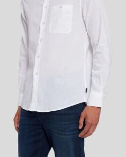 7 For All Mankind Linen Blend Button Up Shirt In White 10 7 For All Mankind Linen Blend Button Up Shirt In White -Sleek Fit Style 7MSFMH31 WHT 3