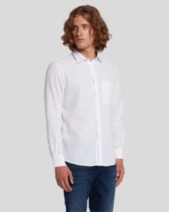 7 For All Mankind Linen Blend Button Up Shirt In White 13 7 For All Mankind Linen Blend Button Up Shirt In White -Sleek Fit Style 7MSFMH31 WHT 6