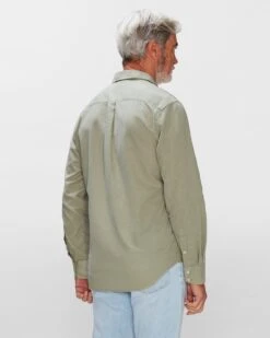 7 For All Mankind Linen Blend Button Up Shirt In Pewter Green -Sleek Fit Style 7MSFMH31 20PWG 4