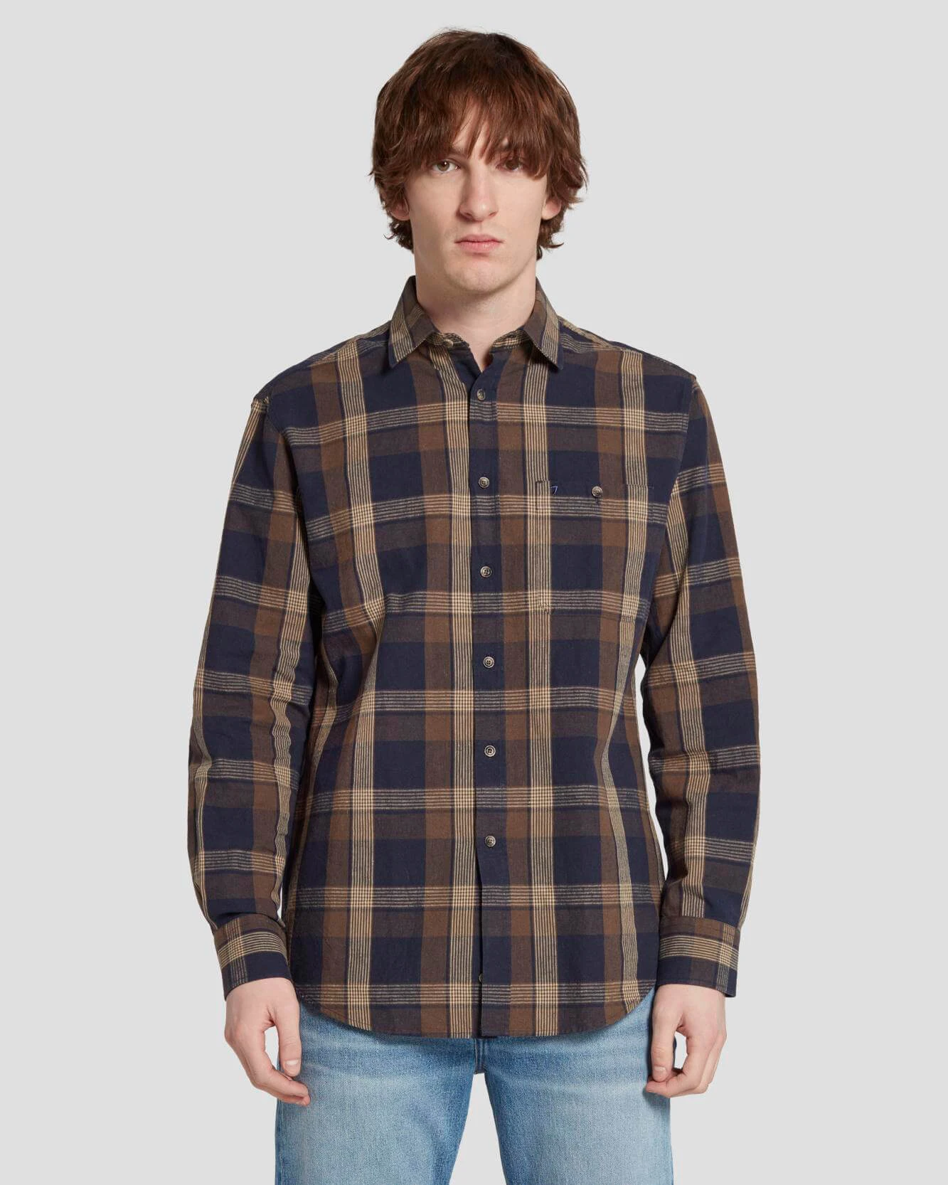 7 For All Mankind Linen Blend Button Up Shirt In Check 3 7 For All Mankind Linen Blend Button Up Shirt In Check