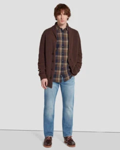 7 For All Mankind Linen Blend Button Up Shirt In Check 10 7 For All Mankind Linen Blend Button Up Shirt In Check -Sleek Fit Style 7MSFMH43 BRN 3