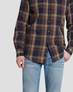 7 For All Mankind Linen Blend Button Up Shirt In Check 12 7 For All Mankind Linen Blend Button Up Shirt In Check -Sleek Fit Style 7MSFMH43 BRN 5