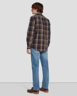 7 For All Mankind Linen Blend Button Up Shirt In Check 13 7 For All Mankind Linen Blend Button Up Shirt In Check -Sleek Fit Style 7MSFMH43 BRN 6