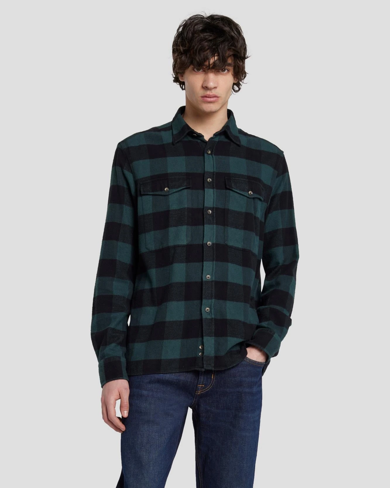 7 For All Mankind Flannel Overshirt In Hunter Green 3 7 For All Mankind Flannel Overshirt In Hunter Green