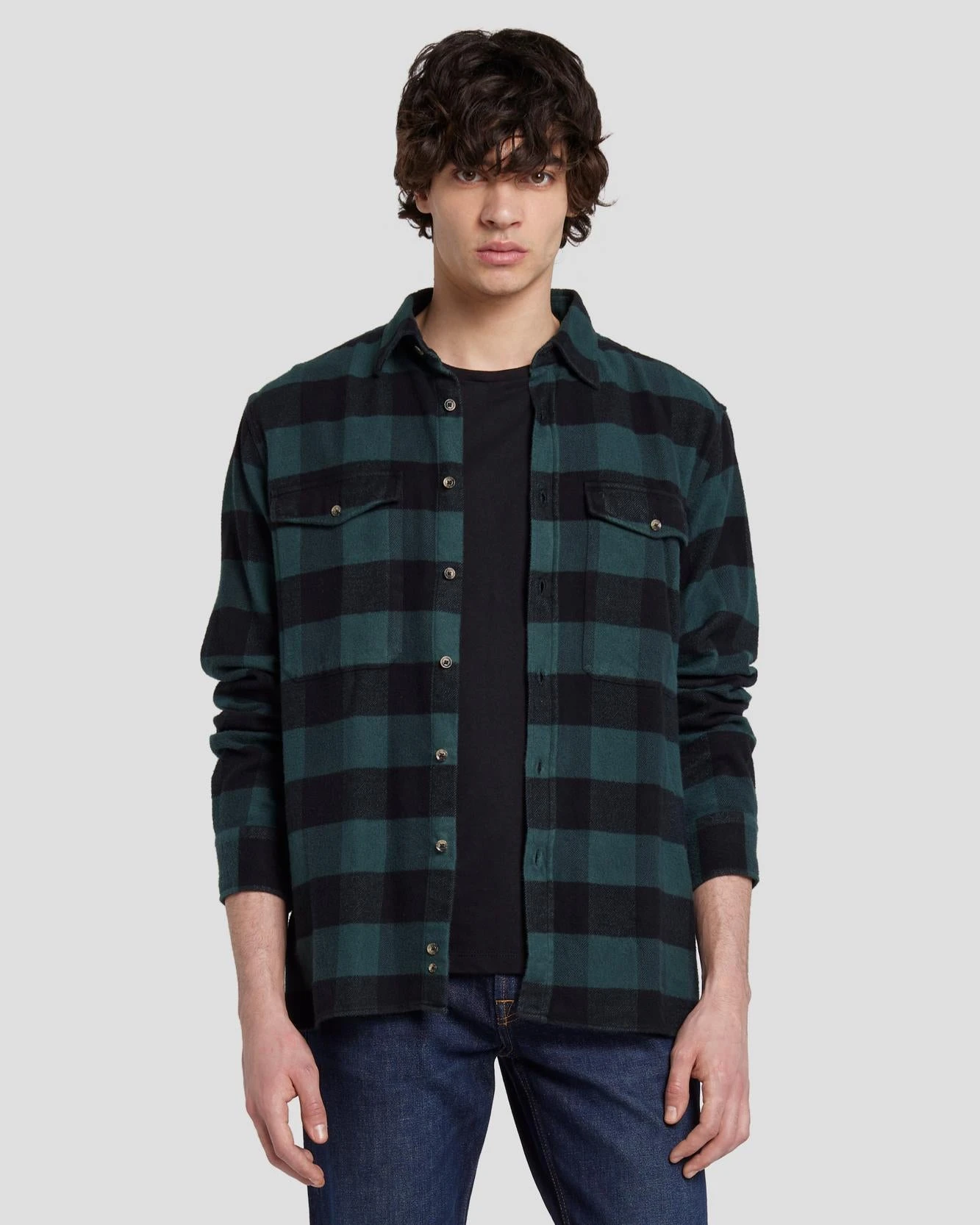 7 For All Mankind Flannel Overshirt In Hunter Green 4 7 For All Mankind Flannel Overshirt In Hunter Green - Image 2