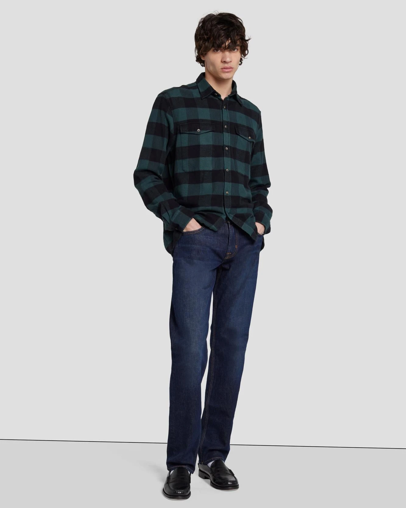 7 For All Mankind Flannel Overshirt In Hunter Green 5 7 For All Mankind Flannel Overshirt In Hunter Green - Image 3
