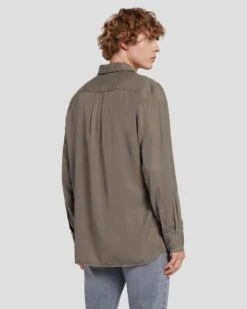 7 For All Mankind Tencel Shirt In Grey -Sleek Fit Style 7MSFMW01 GRY 4