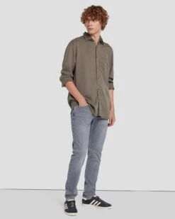7 For All Mankind Tencel Shirt In Grey -Sleek Fit Style 7MSFMW01 GRY 6