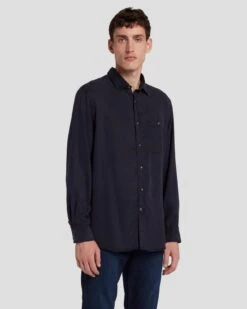7 For All Mankind Tencel Shirt In Navy 10 7 For All Mankind Tencel Shirt In Navy -Sleek Fit Style 7MSFMW01 NVY 3
