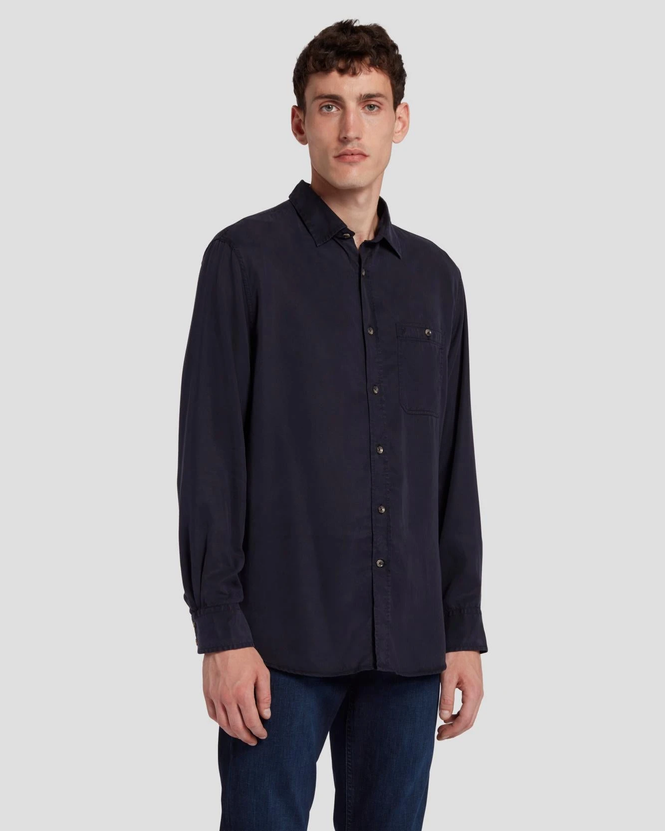 7 For All Mankind Tencel Shirt In Navy 5 7 For All Mankind Tencel Shirt In Navy - Image 3