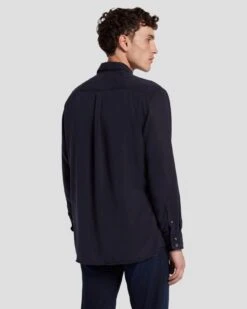 7 For All Mankind Tencel Shirt In Navy 11 7 For All Mankind Tencel Shirt In Navy -Sleek Fit Style 7MSFMW01 NVY 4