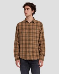 7 For All Mankind Checkered Overshirt In Sand -Sleek Fit Style 7MSFMW02 SND 3