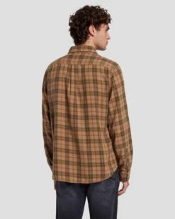7 For All Mankind Checkered Overshirt In Sand -Sleek Fit Style 7MSFMW02 SND 4