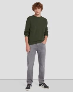7 For All Mankind Luxe Performance Ribbed Sweater In Army -Sleek Fit Style 7MSHMH14 ARM 2