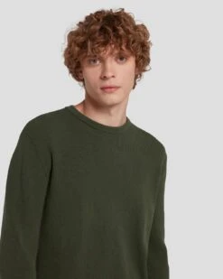 7 For All Mankind Luxe Performance Ribbed Sweater In Army -Sleek Fit Style 7MSHMH14 ARM 3