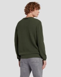 7 For All Mankind Luxe Performance Ribbed Sweater In Army -Sleek Fit Style 7MSHMH14 ARM 4