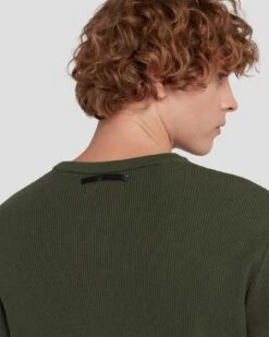 7 For All Mankind Luxe Performance Ribbed Sweater In Army -Sleek Fit Style 7MSHMH14 ARM 5