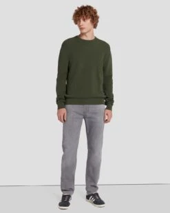 7 For All Mankind Luxe Performance Ribbed Sweater In Army -Sleek Fit Style 7MSHMH14 ARM 6