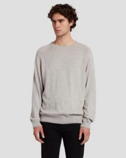 7 For All Mankind Wool Blend Crewneck In Heather Grey 10 7 For All Mankind Wool Blend Crewneck In Heather Grey -Sleek Fit Style 7MSHMK51 HEA 3