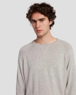 7 For All Mankind Wool Blend Crewneck In Heather Grey 12 7 For All Mankind Wool Blend Crewneck In Heather Grey -Sleek Fit Style 7MSHMK51 HEA 5