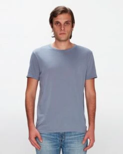 7 For All Mankind Featherweight Cotton Tee In French Blue