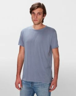 7 For All Mankind Featherweight Cotton Tee In French Blue -Sleek Fit Style 7MSLMP11 FRB 3