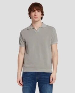 7 For All Mankind Textured Sweater Polo In Cloudy Grey