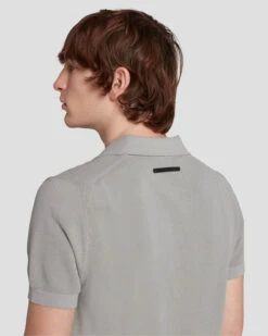 7 For All Mankind Textured Sweater Polo In Cloudy Grey -Sleek Fit Style 7MSMMH26 GRY 5