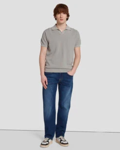 7 For All Mankind Textured Sweater Polo In Cloudy Grey -Sleek Fit Style 7MSMMH26 GRY 6