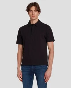 7 For All Mankind Pique Knit Polo In Black