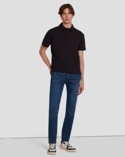 7 For All Mankind Pique Knit Polo In Black -Sleek Fit Style 7MSMMM35 BLK 6