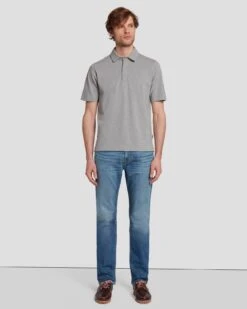 7 For All Mankind Pique Knit Polo In Heather Grey -Sleek Fit Style 7MSMMM35 HEA 2 3f27acf4 1bd2 466d 97f3 00be87255173