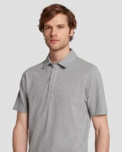7 For All Mankind Pique Knit Polo In Heather Grey -Sleek Fit Style 7MSMMM35 HEA 5 46f59e20 4491 48df 8652 c63233b4b5d3