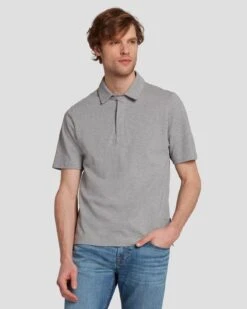 7 For All Mankind Pique Knit Polo In Heather Grey -Sleek Fit Style 7MSMMM35 HEA 6 664ca604 1410 461d 8316 517a802e7abd