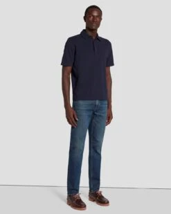 7 For All Mankind Pique Knit Polo In Navy -Sleek Fit Style 7MSMMM35 NVY 1