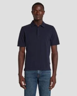 7 For All Mankind Pique Knit Polo In Navy