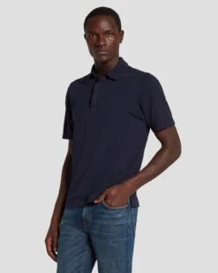 7 For All Mankind Pique Knit Polo In Navy -Sleek Fit Style 7MSMMM35 NVY 6