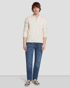 7 For All Mankind Long Sleeve Henley In Dover White -Sleek Fit Style 7MSPMH37 DRW 3