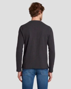7 For All Mankind Long Sleeve Henley In Naval Blue -Sleek Fit Style 7MSPMH37 NVB 4