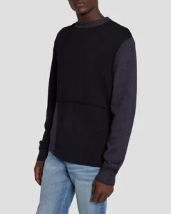 7 For All Mankind Merino Patchwork Sweater In Navy -Sleek Fit Style 7MZHMH12 NVY 3