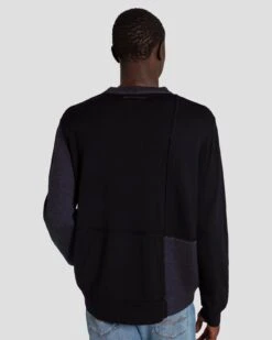 7 For All Mankind Merino Patchwork Sweater In Navy -Sleek Fit Style 7MZHMH12 NVY 5