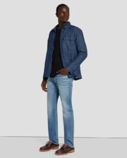 7 For All Mankind Merino Patchwork Sweater In Navy -Sleek Fit Style 7MZHMH12 NVY 6