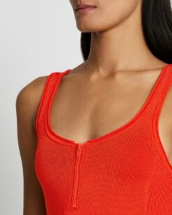 7 For All Mankind High Shine Quarter Zip Ribbed Tank In Koi 8 7 For All Mankind High Shine Quarter Zip Ribbed Tank In Koi -Sleek Fit Style 7N103F14 KOI 3