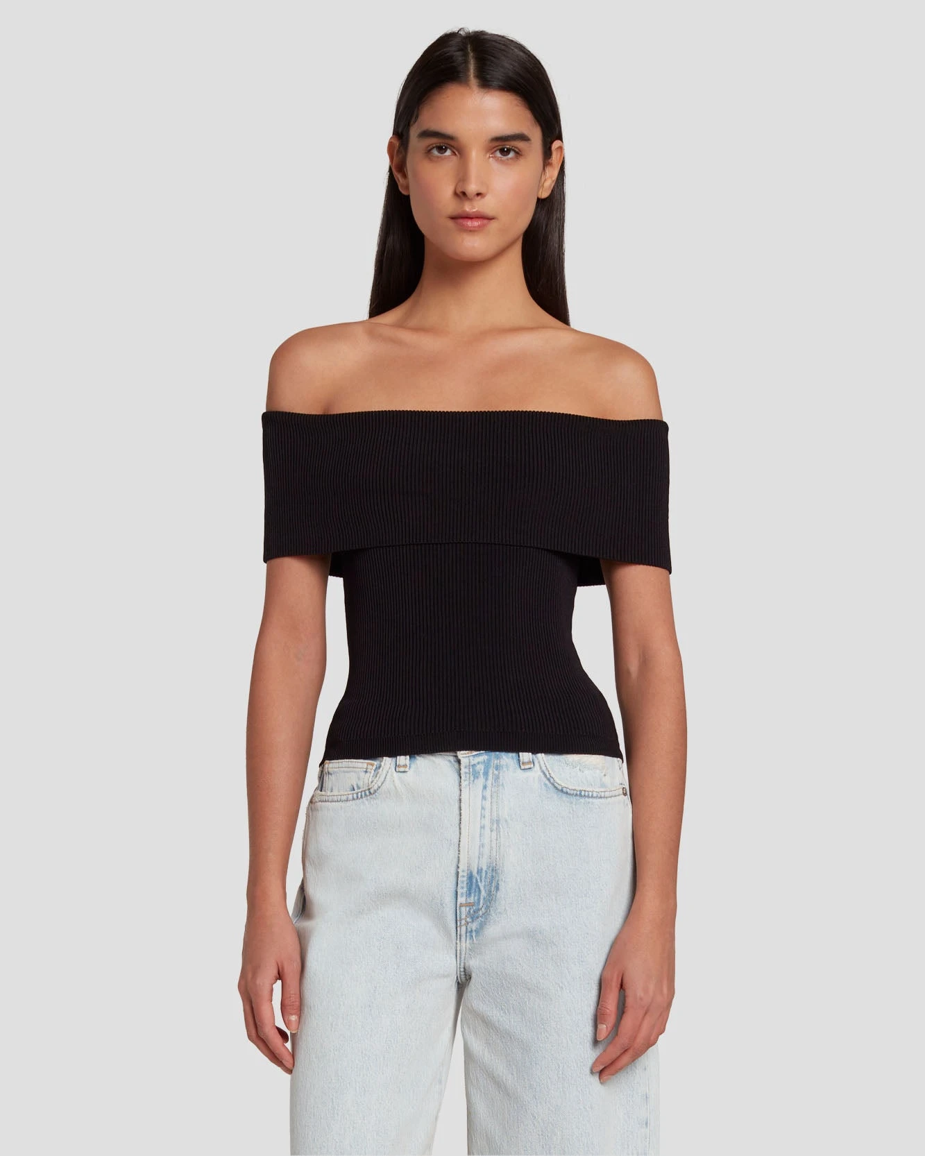 7 For All Mankind Off The Shoulder Ribbed Top In Black 3 7 For All Mankind Off The Shoulder Ribbed Top In Black