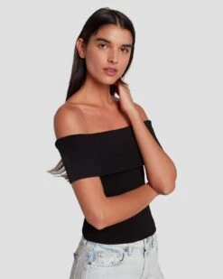 7 For All Mankind Off The Shoulder Ribbed Top In Black 12 7 For All Mankind Off The Shoulder Ribbed Top In Black -Sleek Fit Style 7N116F23 BLK 5